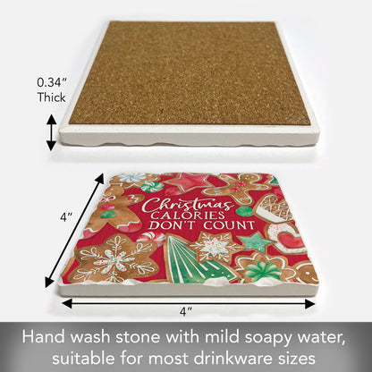 Thirstystone Calories Don't Count Single Tumbled Tile Stone Coaster with Protective Cork Backing Manufactured in The USA 4" Square, Artistic, Easily Wipes Clean