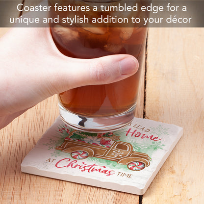 Thirstystone All Roads Lead Home Single Tumbled Tile Stone Coaster with Protective Cork Backing Manufactured in The USA 4" Square, Artistic, Easily Wipes Clean