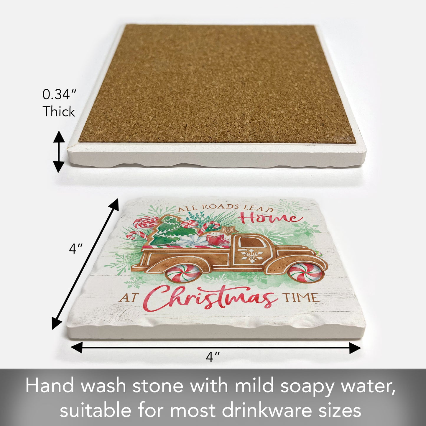 Thirstystone All Roads Lead Home Single Tumbled Tile Stone Coaster with Protective Cork Backing Manufactured in The USA 4" Square, Artistic, Easily Wipes Clean