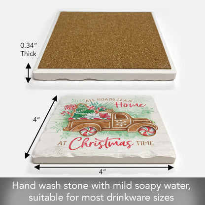 Thirstystone All Roads Lead Home Single Tumbled Tile Stone Coaster with Protective Cork Backing Manufactured in The USA 4" Square, Artistic, Easily Wipes Clean