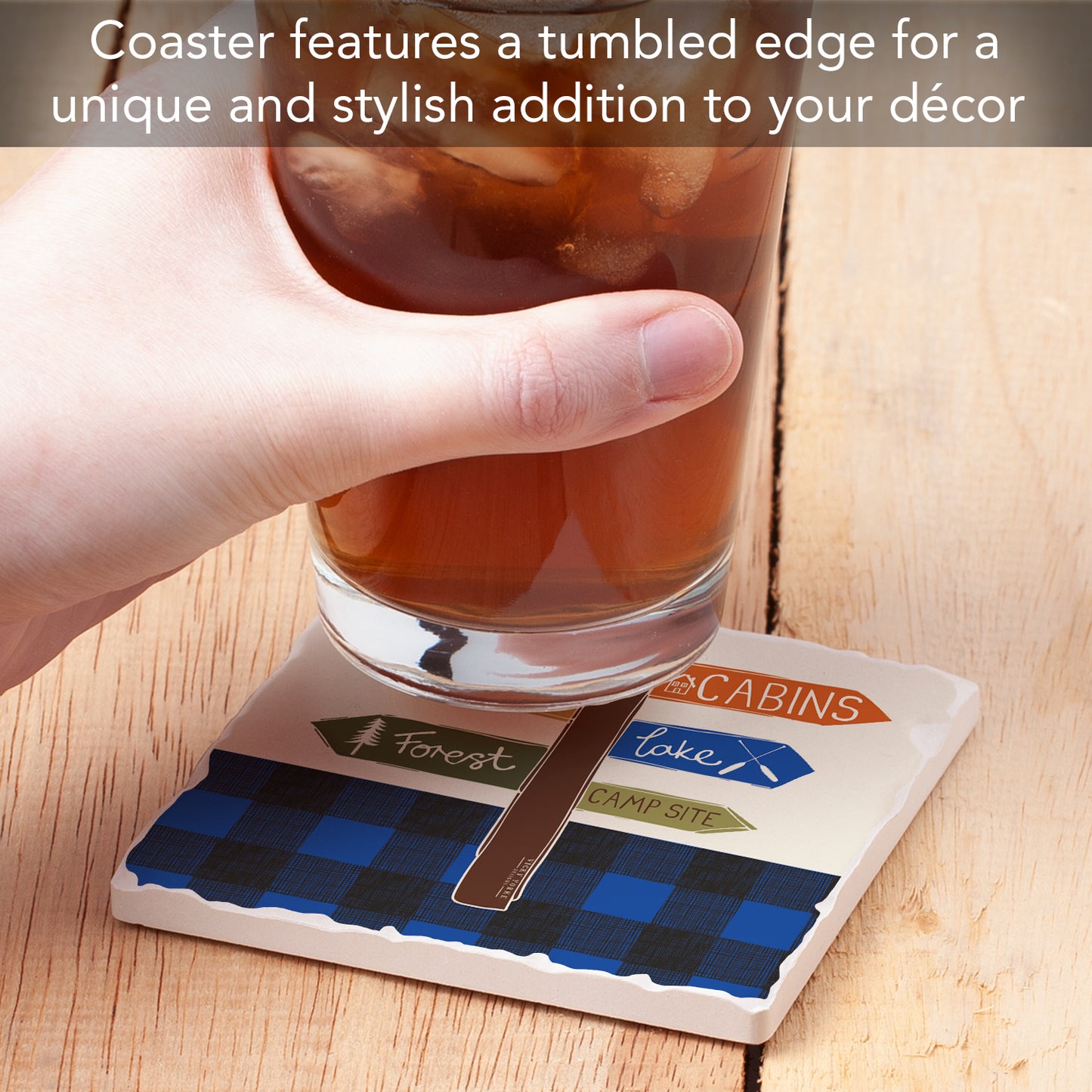 Thirstystone Lodge Directions Single Absorbent Stone Coaster with Protective Cork Backing Manufactured in The USA 4" Square, Artistic, Easily Wipes Clean