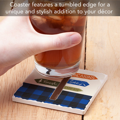 Thirstystone Lodge Directions Single Absorbent Stone Coaster with Protective Cork Backing Manufactured in The USA 4" Square, Artistic, Easily Wipes Clean
