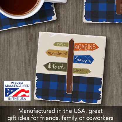 Thirstystone Lodge Directions Single Absorbent Stone Coaster with Protective Cork Backing Manufactured in The USA 4" Square, Artistic, Easily Wipes Clean