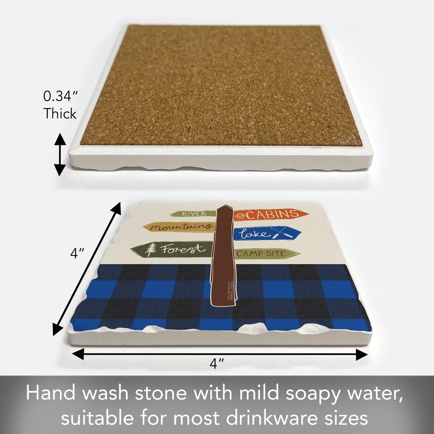 Thirstystone Lodge Directions Single Absorbent Stone Coaster with Protective Cork Backing Manufactured in The USA 4" Square, Artistic, Easily Wipes Clean