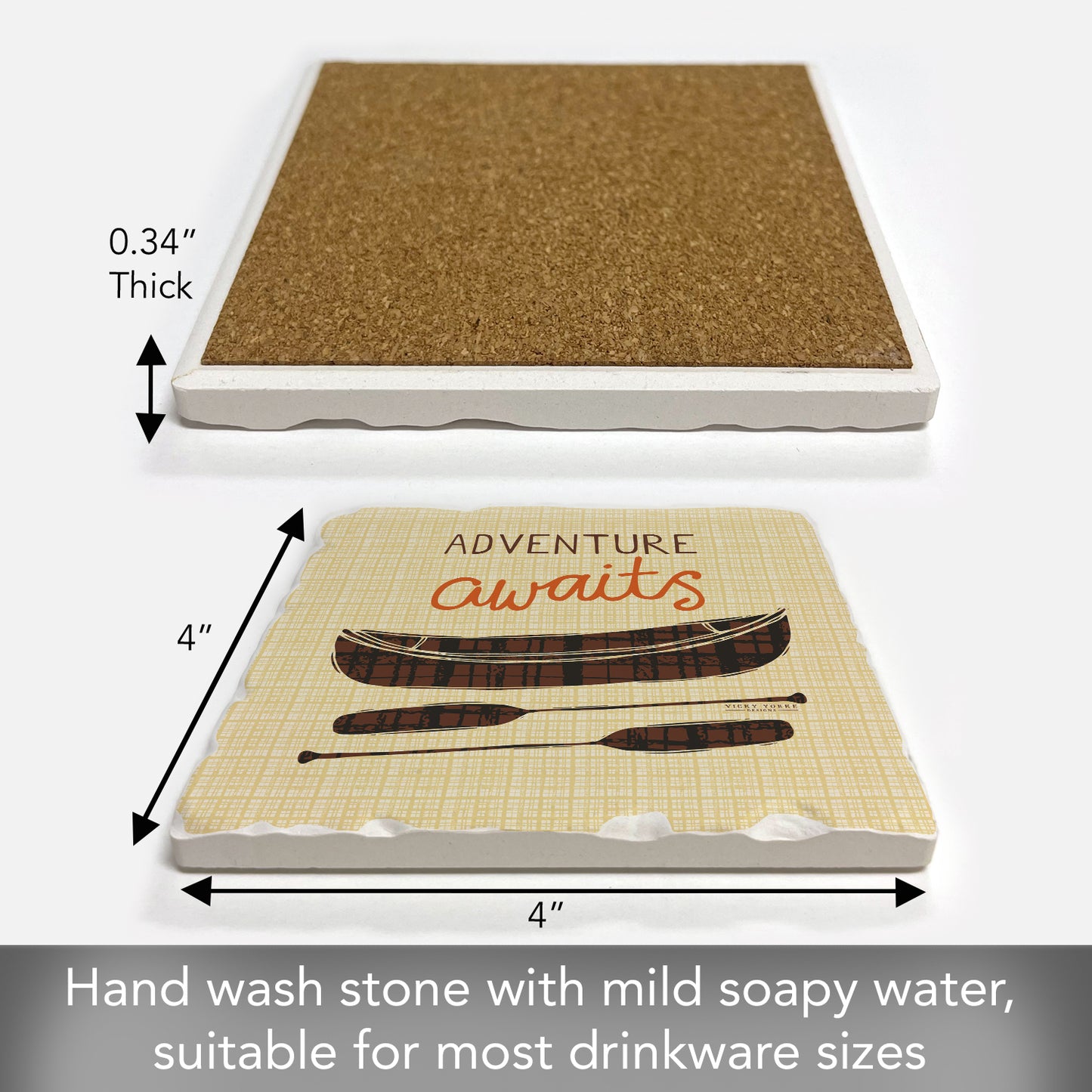 Thirstystone Adventure Awaits Single Tumbled Tile Stone Coaster with Protective Cork Backing Manufactured in The USA 4" Square, Artistic, Easily Wipes Clean