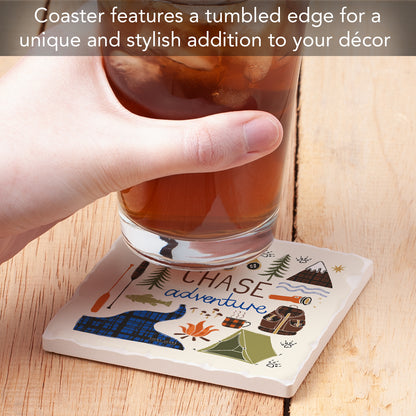 Thirstystone Chase Adventure Single Tumbled Tile Stone Coaster with Protective Cork Backing Manufactured in The USA 4" Square, Artistic, Easily Wipes Clean