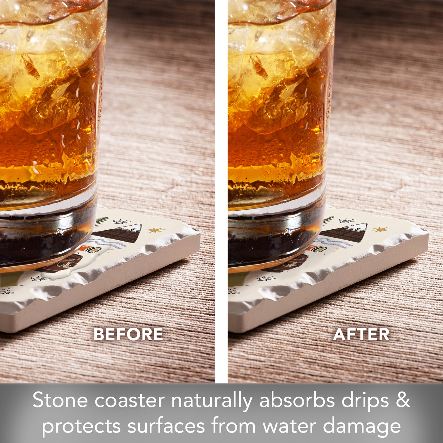 Thirstystone Chase Adventure Single Tumbled Tile Stone Coaster with Protective Cork Backing Manufactured in The USA 4" Square, Artistic, Easily Wipes Clean