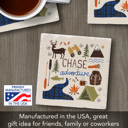 Thirstystone Chase Adventure Single Tumbled Tile Stone Coaster with Protective Cork Backing Manufactured in The USA 4" Square, Artistic, Easily Wipes Clean