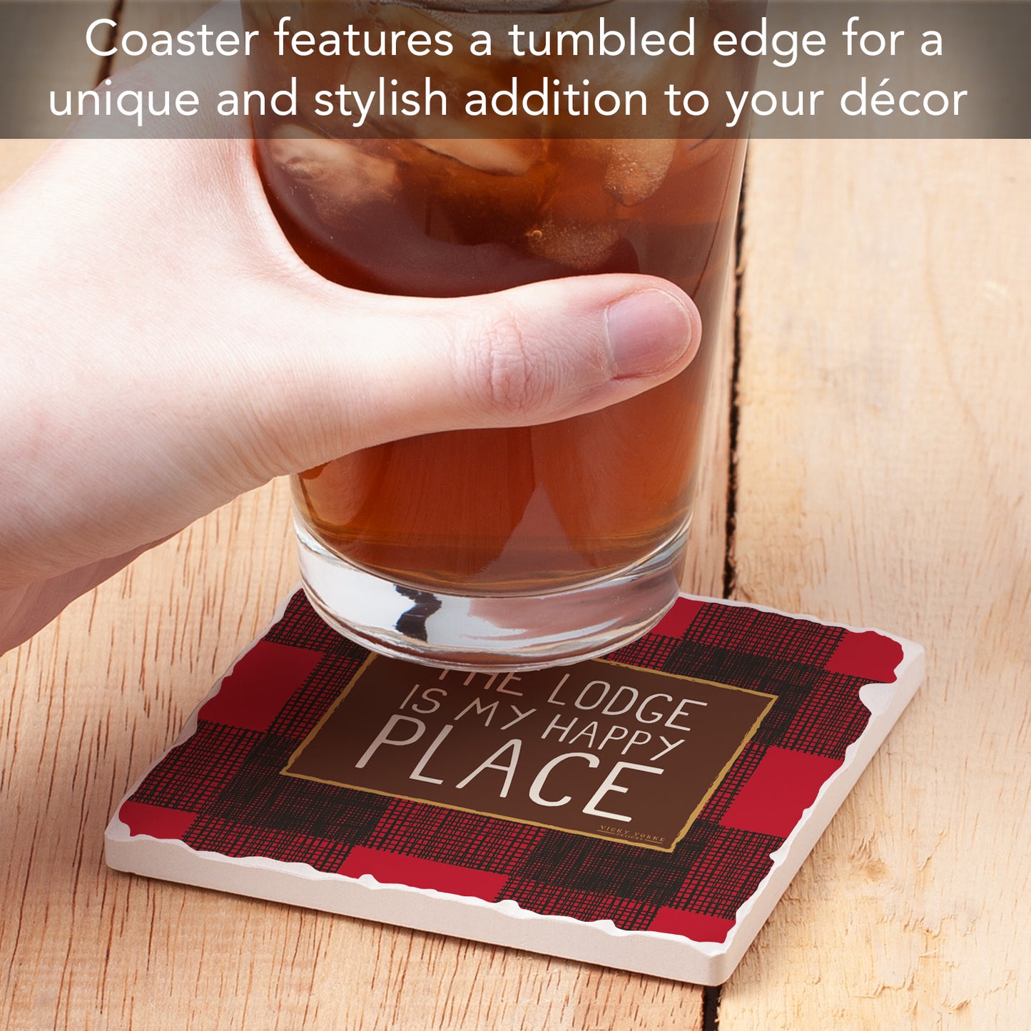 Thirstystone Lodge Single Tumbled Tile Stone Coaster with Protective Cork Backing Manufactured in The USA 4" Square, Artistic, Easily Wipes Clean