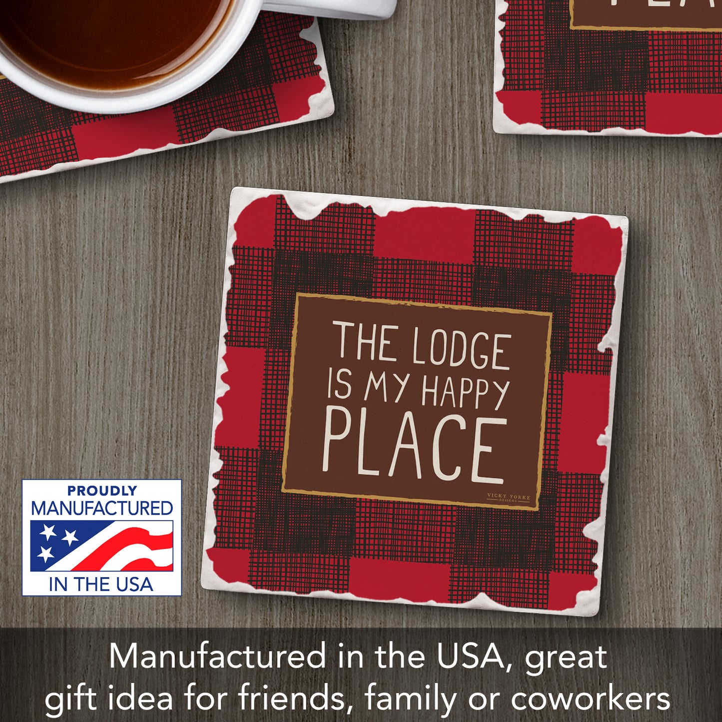 Thirstystone Lodge Single Tumbled Tile Stone Coaster with Protective Cork Backing Manufactured in The USA 4" Square, Artistic, Easily Wipes Clean