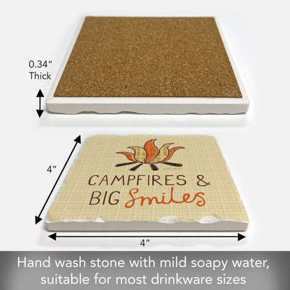 Thirstystone Campfire Smiles Single Tumbled Tile Stone Coaster with Protective Cork Backing Manufactured in The USA 4" Square, Artistic, Easily Wipes Clean