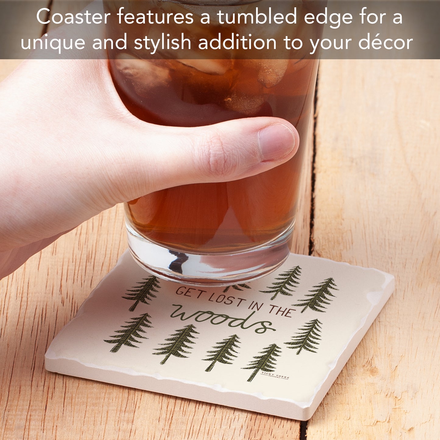 Thirstystone Woods Single Tumbled Tile Stone Coaster with Protective Cork Backing Manufactured in The USA 4" Square, Artistic, Easily Wipes Clean