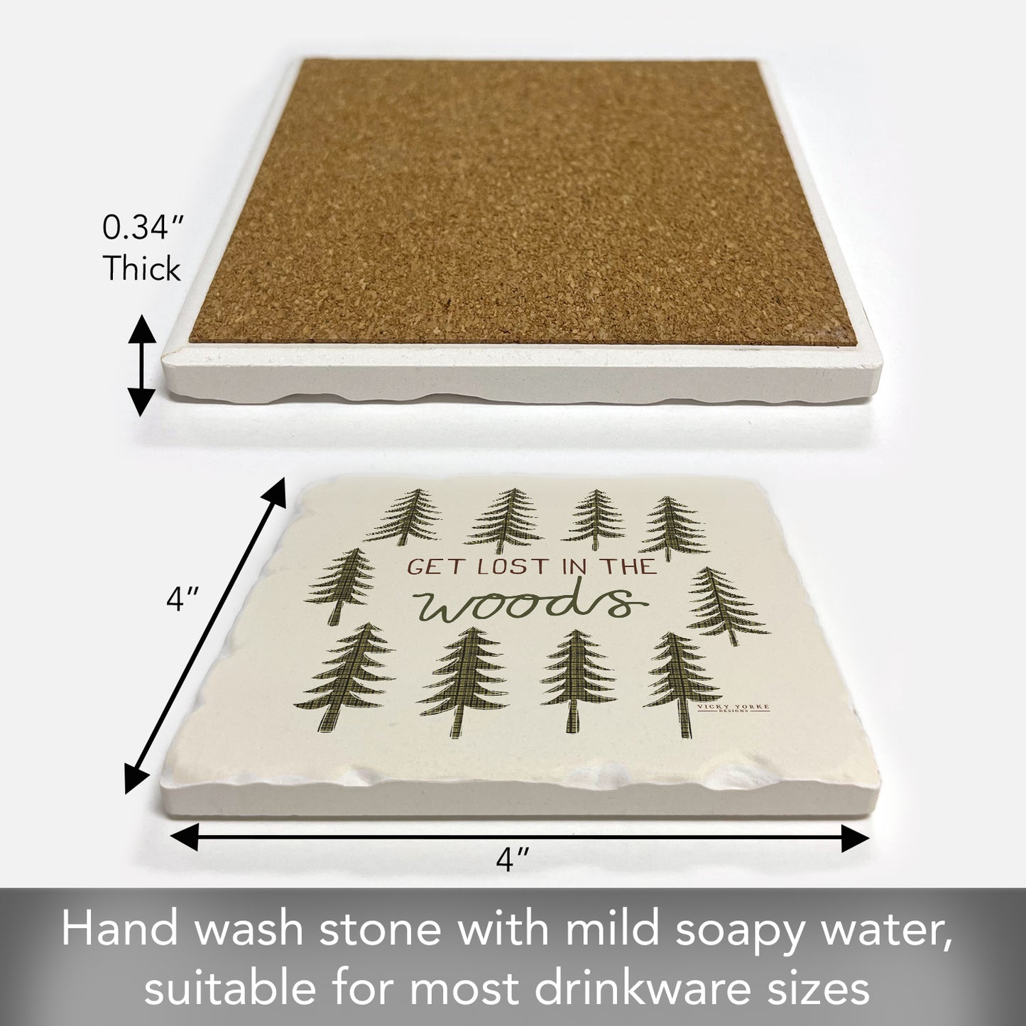 Thirstystone Woods Single Tumbled Tile Stone Coaster with Protective Cork Backing Manufactured in The USA 4" Square, Artistic, Easily Wipes Clean