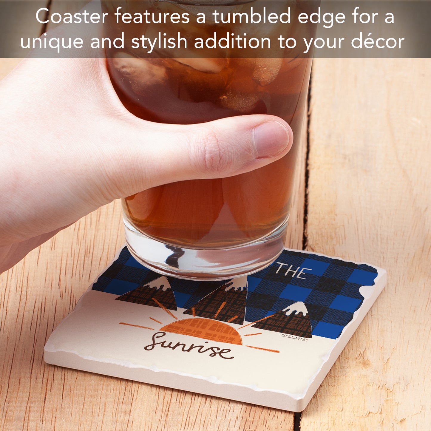 Thirstystone Sunrise Single Tumbled Tile Stone Coaster with Protective Cork Backing Manufactured in The USA 4" Square, Artistic, Easily Wipes Clean