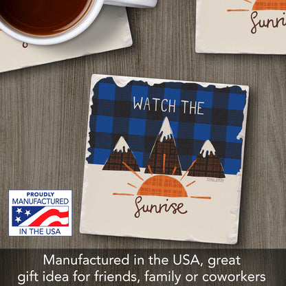 Thirstystone Sunrise Single Tumbled Tile Stone Coaster with Protective Cork Backing Manufactured in The USA 4" Square, Artistic, Easily Wipes Clean