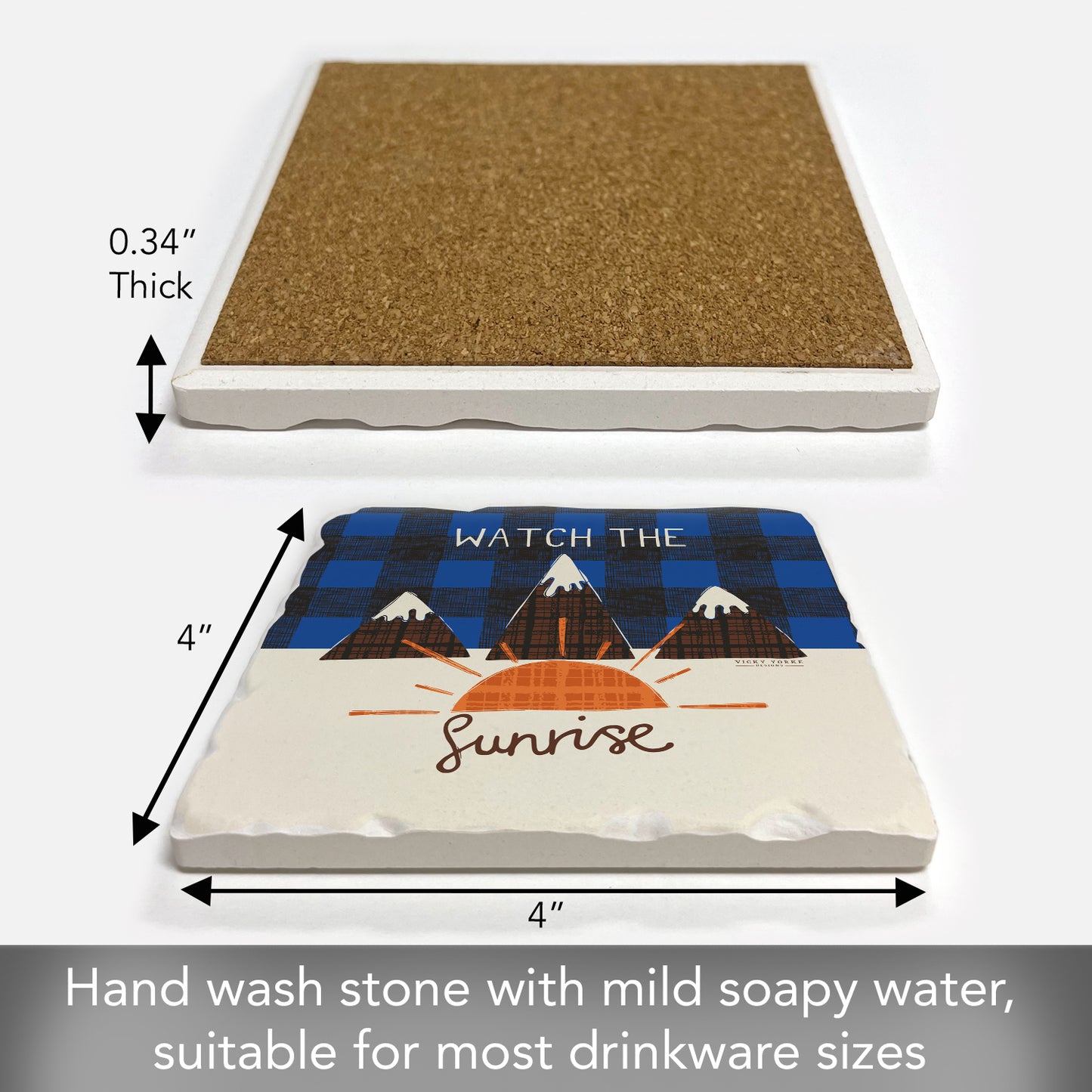 Thirstystone Sunrise Single Tumbled Tile Stone Coaster with Protective Cork Backing Manufactured in The USA 4" Square, Artistic, Easily Wipes Clean