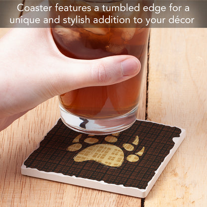 Thirstystone Bear Paw Single Tumbled Tile Stone Coaster with Protective Cork Backing Manufactured in The USA 4" Square, Artistic, Easily Wipes Clean