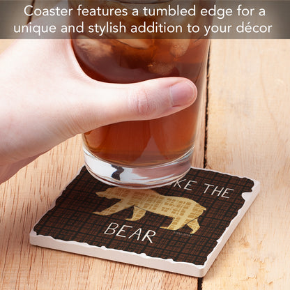 Thirstystone Poke The Bear Single Tumbled Tile Stone Coaster with Protective Cork Backing Manufactured in The USA 4" Square, Artistic, Easily Wipes Clean