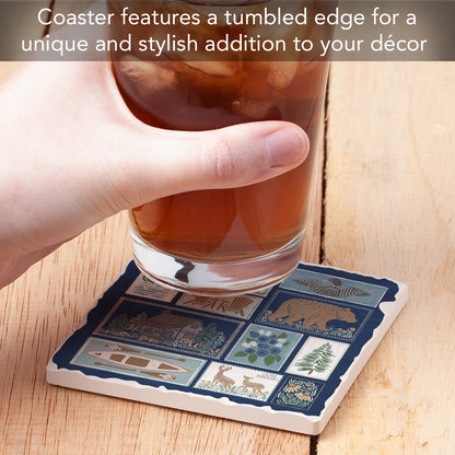 Thirstystone Lake Icons Single Tumbled Tile Stone Coaster with Protective Cork Backing Manufactured in The USA 4" Square