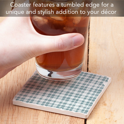 Thirstystone Lake Plaid Single Tumbled Tile Stone Coaster with Protective Cork Backing Manufactured in The USA 4" Square