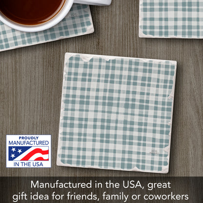 Thirstystone Lake Plaid Single Tumbled Tile Stone Coaster with Protective Cork Backing Manufactured in The USA 4" Square