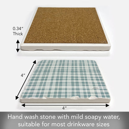 Thirstystone Lake Plaid Single Tumbled Tile Stone Coaster with Protective Cork Backing Manufactured in The USA 4" Square