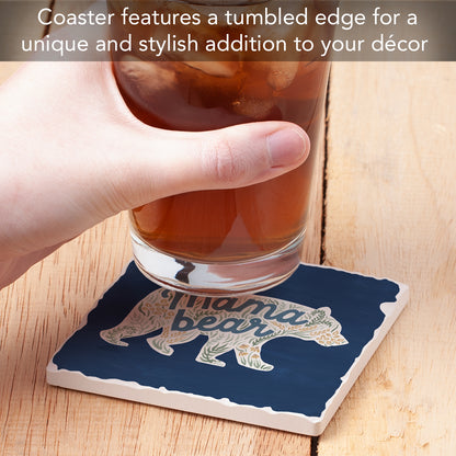 Thirstystone Mama Bear Single Tumbled Tile Stone Coaster with Protective Cork Backing Manufactured in The USA 4" Square
