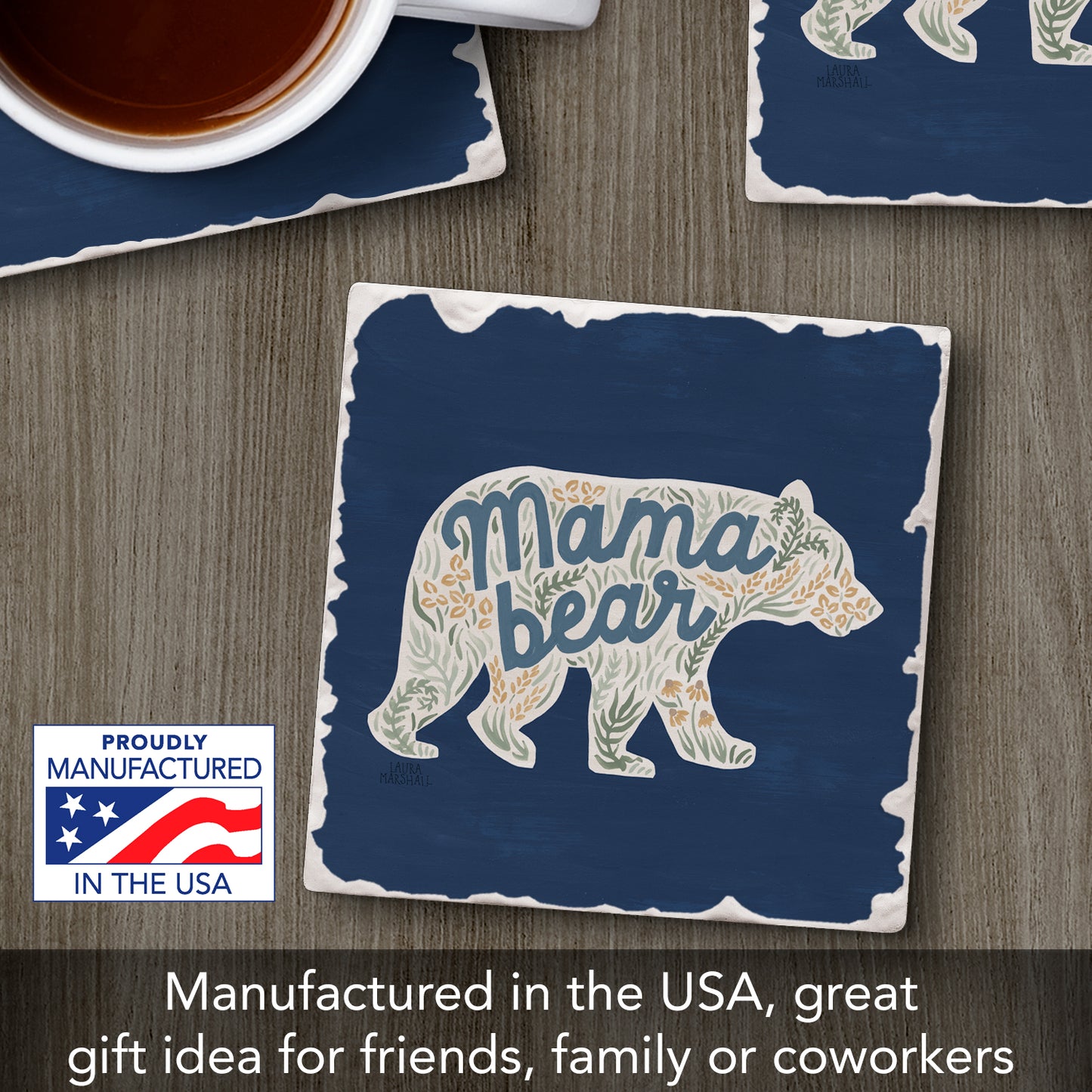 Thirstystone Mama Bear Single Tumbled Tile Stone Coaster with Protective Cork Backing Manufactured in The USA 4" Square