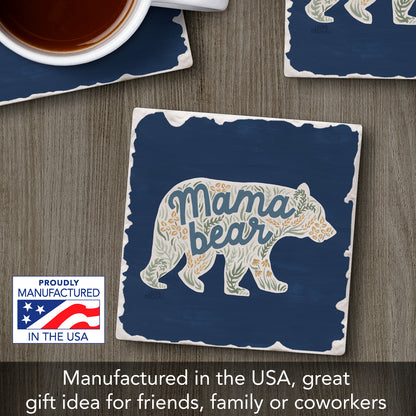 Thirstystone Mama Bear Single Tumbled Tile Stone Coaster with Protective Cork Backing Manufactured in The USA 4" Square
