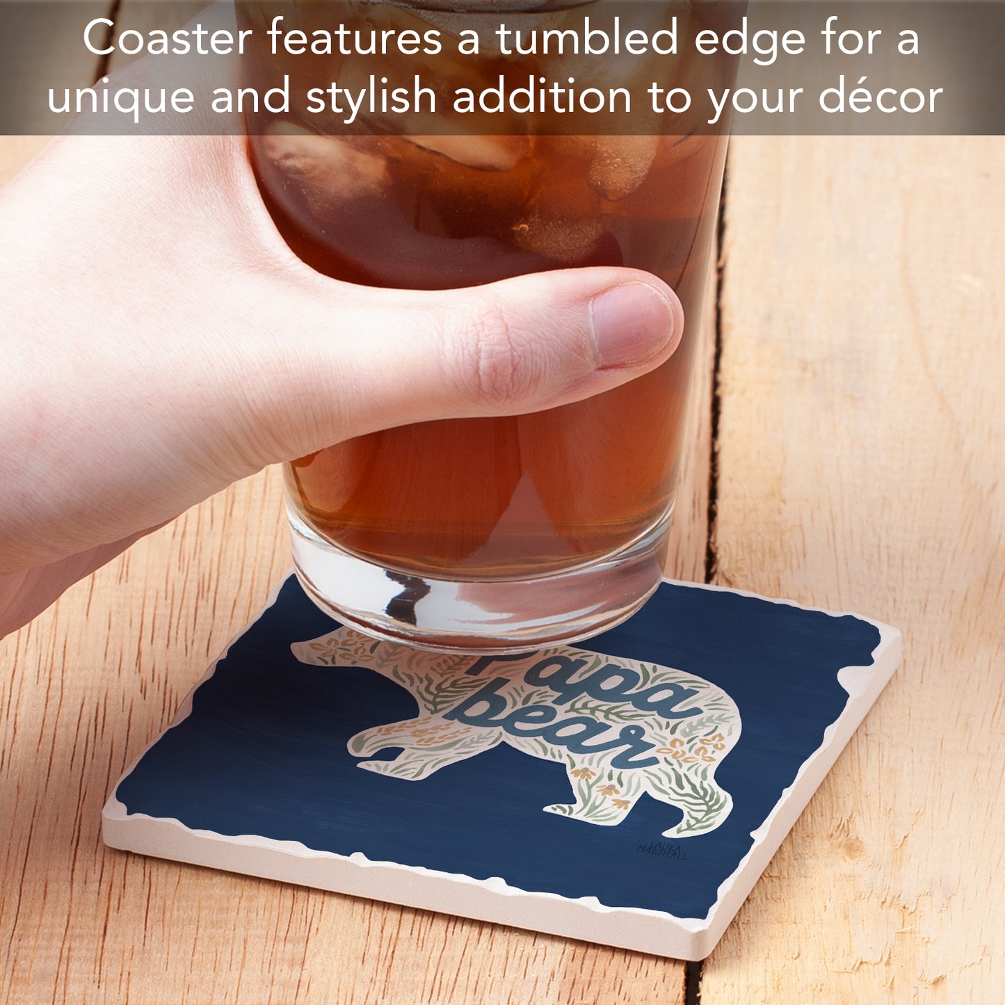 Thirstystone Papa Bear Single Tumbled Tile Stone Coaster with Protective Cork Backing Manufactured in The USA 4" Square