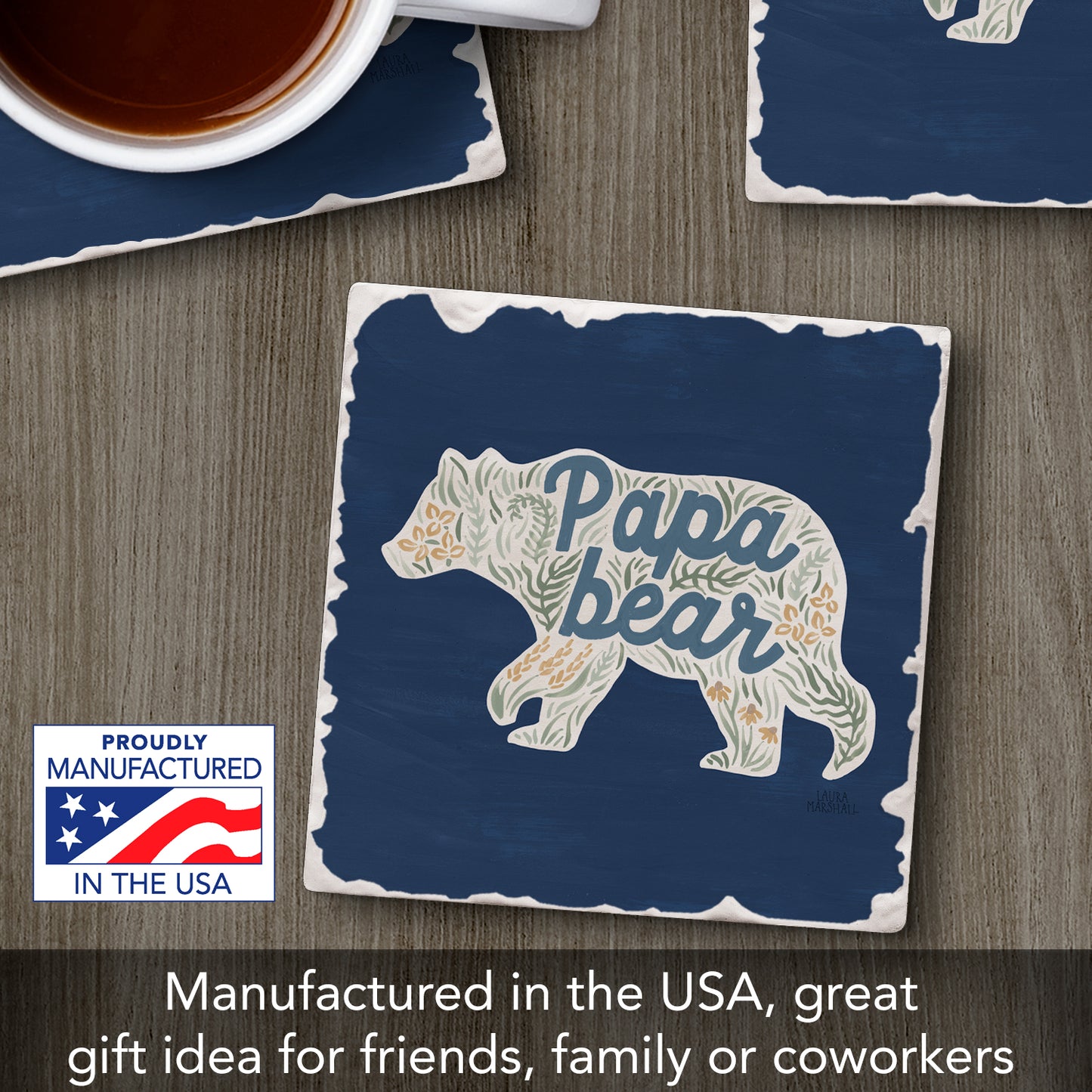 Thirstystone Papa Bear Single Tumbled Tile Stone Coaster with Protective Cork Backing Manufactured in The USA 4" Square