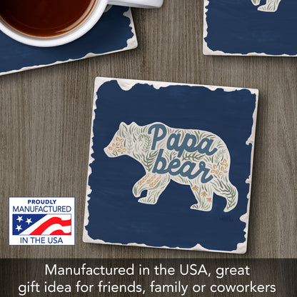 Thirstystone Papa Bear Single Tumbled Tile Stone Coaster with Protective Cork Backing Manufactured in The USA 4" Square
