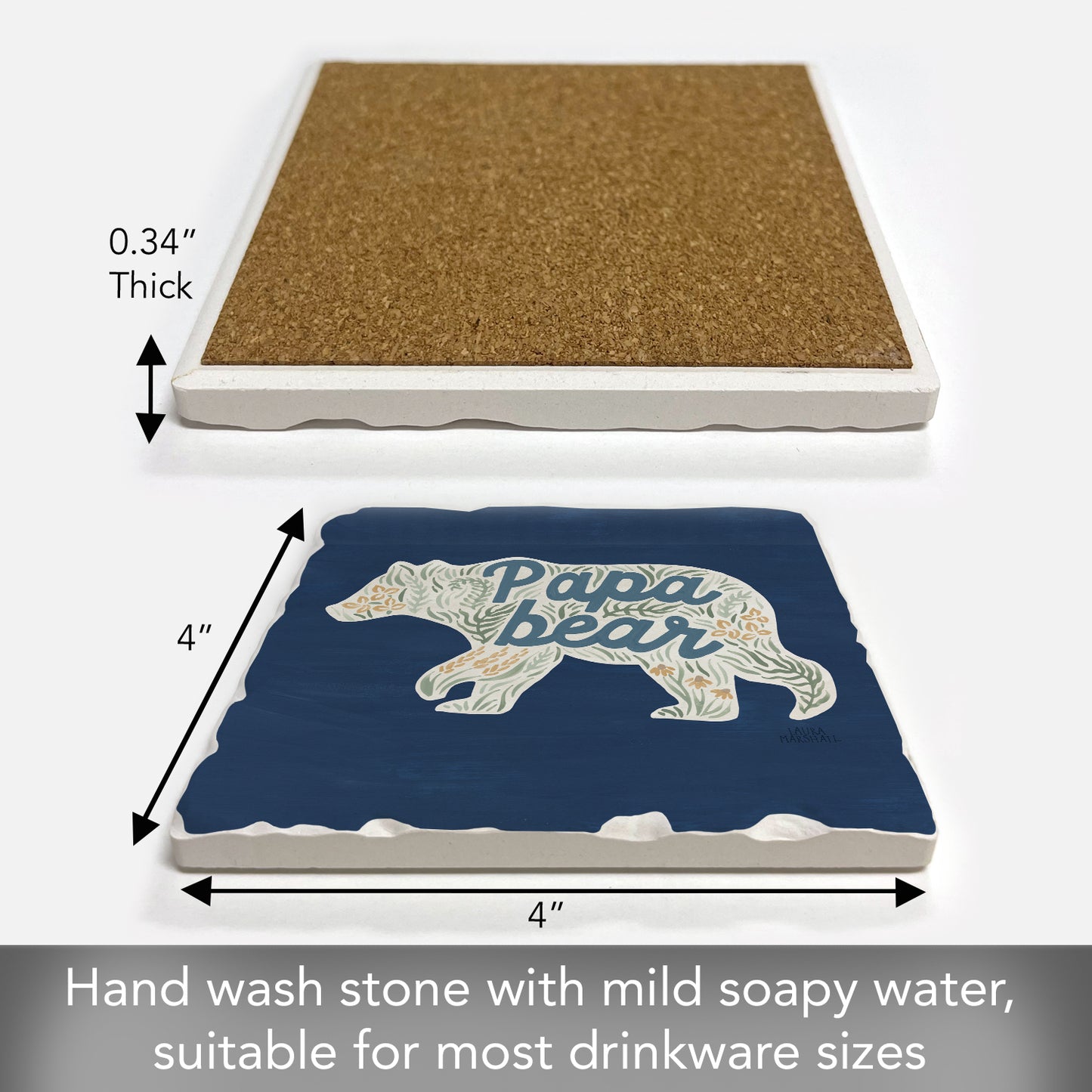 Thirstystone Papa Bear Single Tumbled Tile Stone Coaster with Protective Cork Backing Manufactured in The USA 4" Square