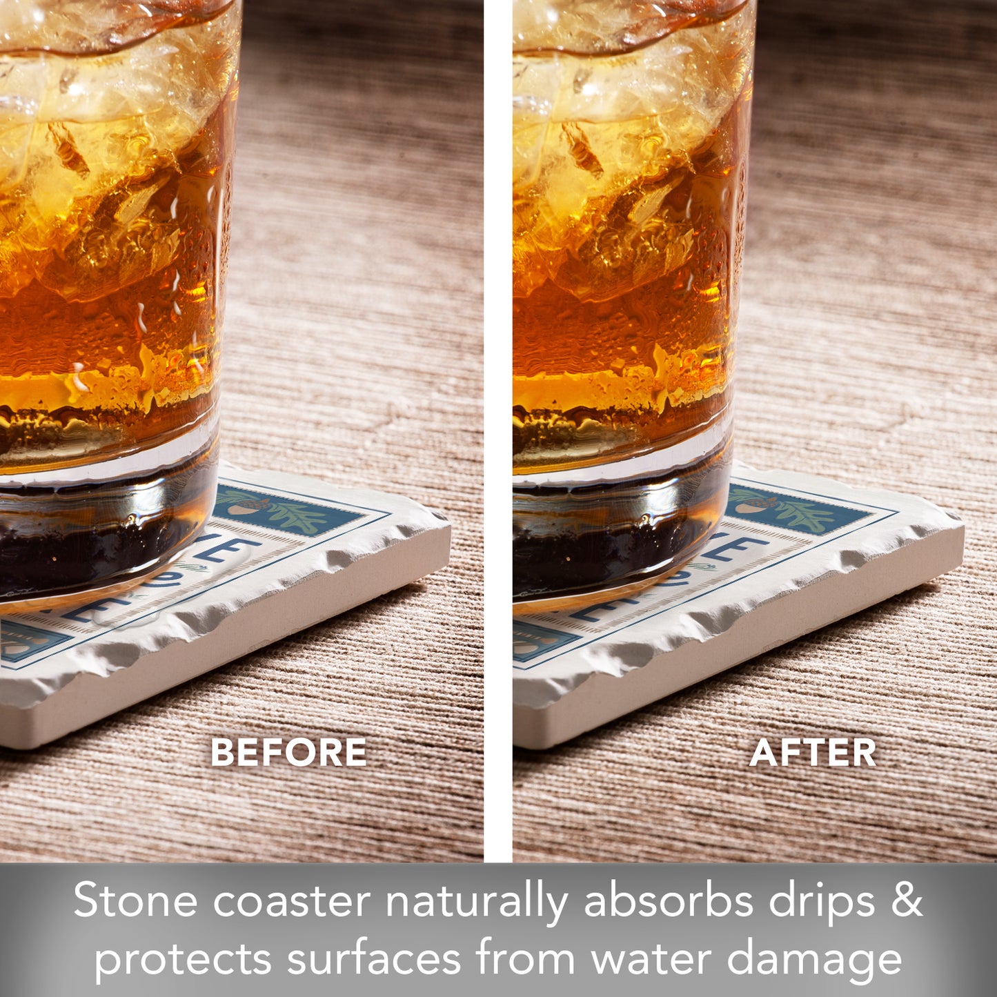 Thirstystone Live Love Lake Single Tumbled Tile Stone Coaster with Protective Cork Backing Manufactured in The USA 4" Square