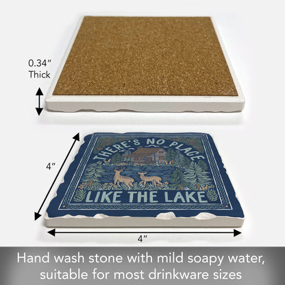 Thirstystone Lake Place Single Tumbled Tile Stone Coaster with Protective Cork Backing Manufactured in The USA 4" Square