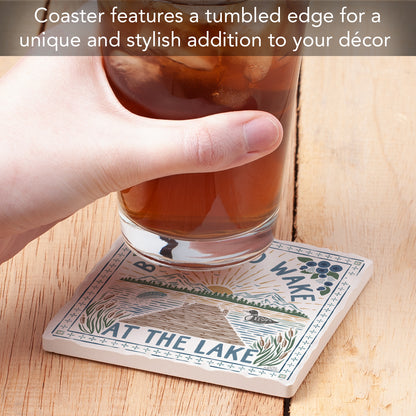 Thirstystone Wake at The Lake Single Tumbled Tile Stone Coaster with Protective Cork Backing Manufactured in The USA 4" Square