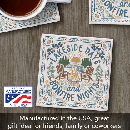 Thirstystone Lakeside Days Single Tumbled Tile Stone Coaster with Protective Cork Backing Manufactured in The USA 4" Square
