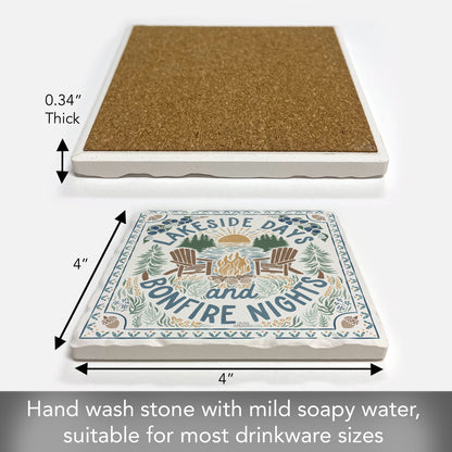 Thirstystone Lakeside Days Single Tumbled Tile Stone Coaster with Protective Cork Backing Manufactured in The USA 4" Square
