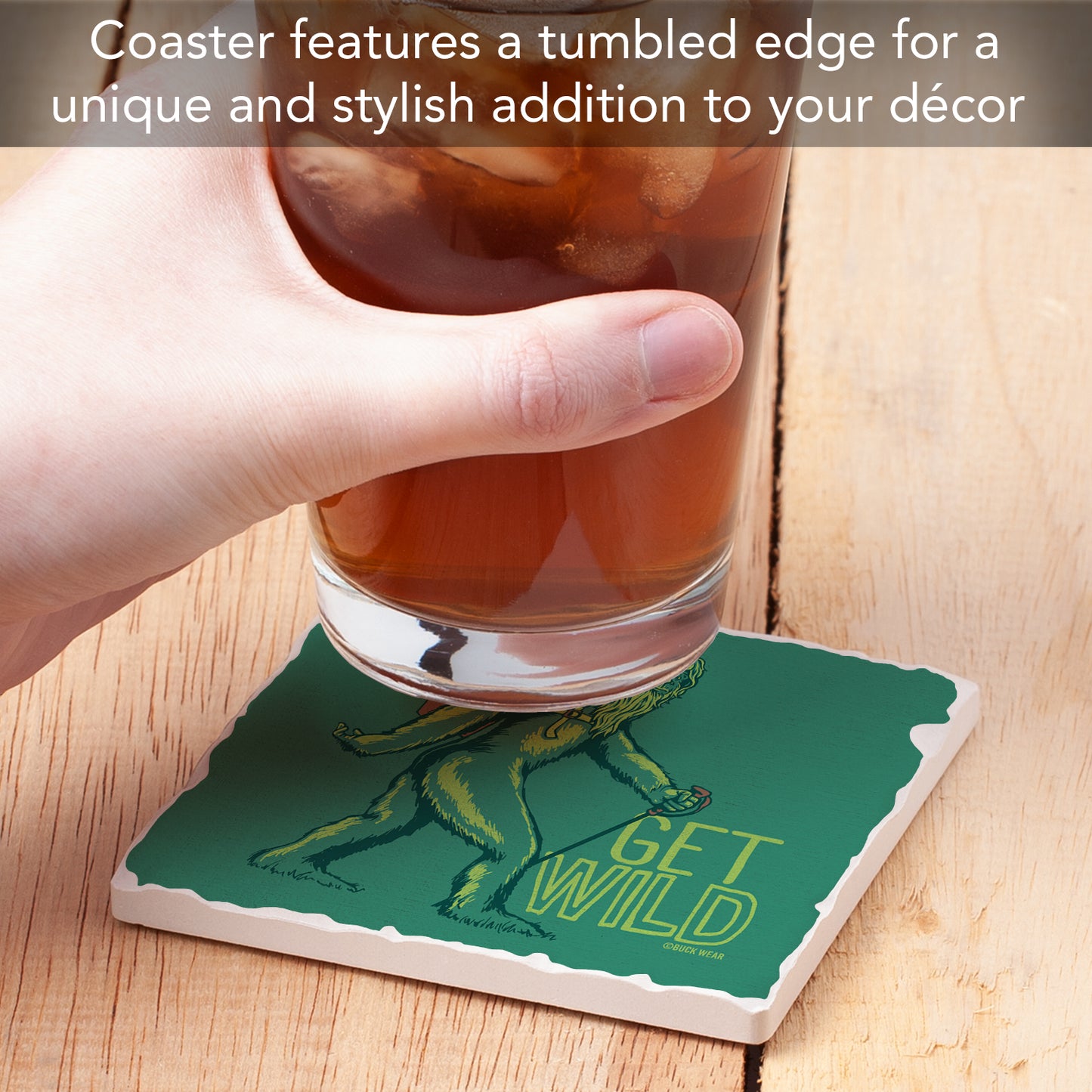 Thirstystone Get Wild Single Tumbled Tile Stone Coaster with Protective Cork Backing Manufactured in The USA 4" Square
