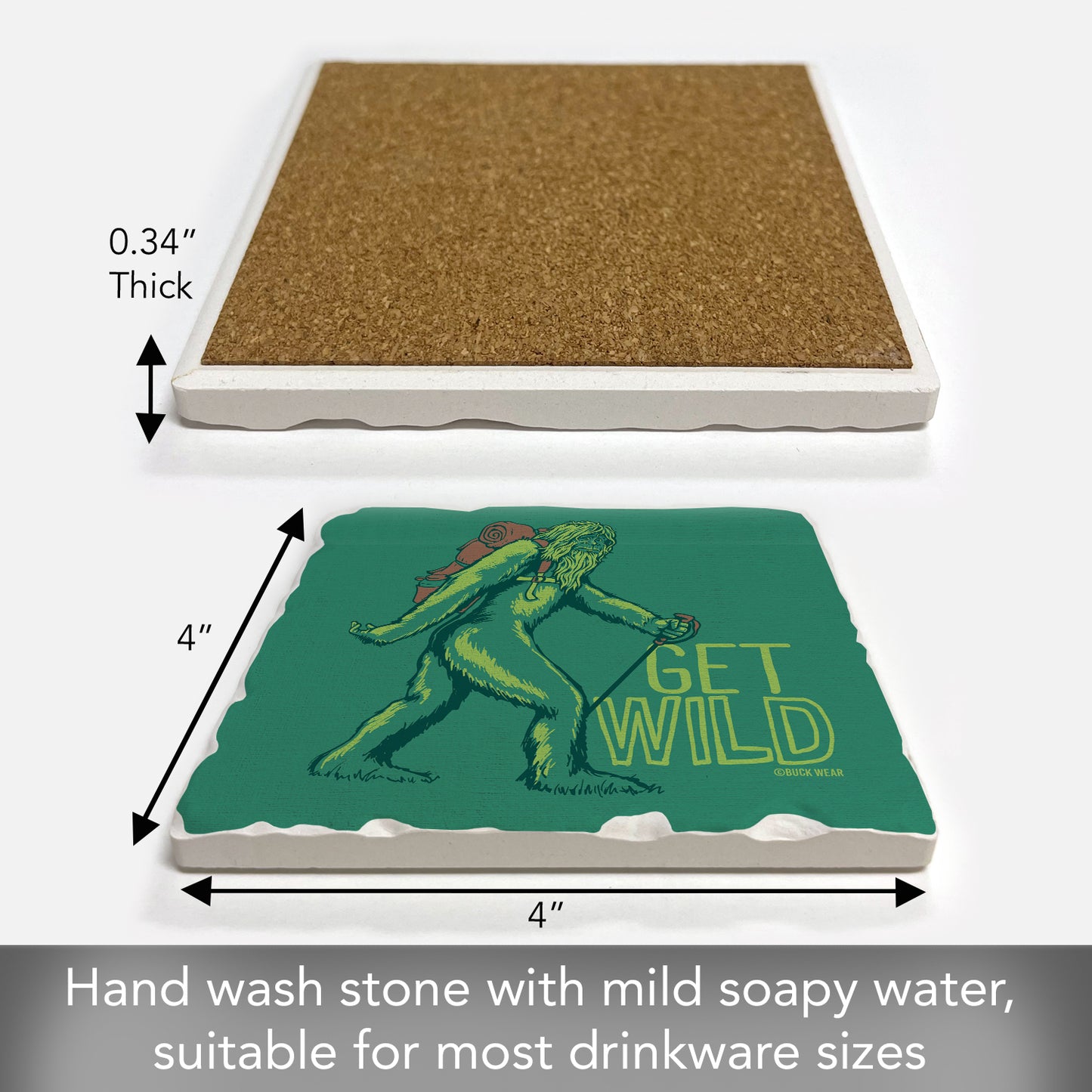 Thirstystone Get Wild Single Tumbled Tile Stone Coaster with Protective Cork Backing Manufactured in The USA 4" Square