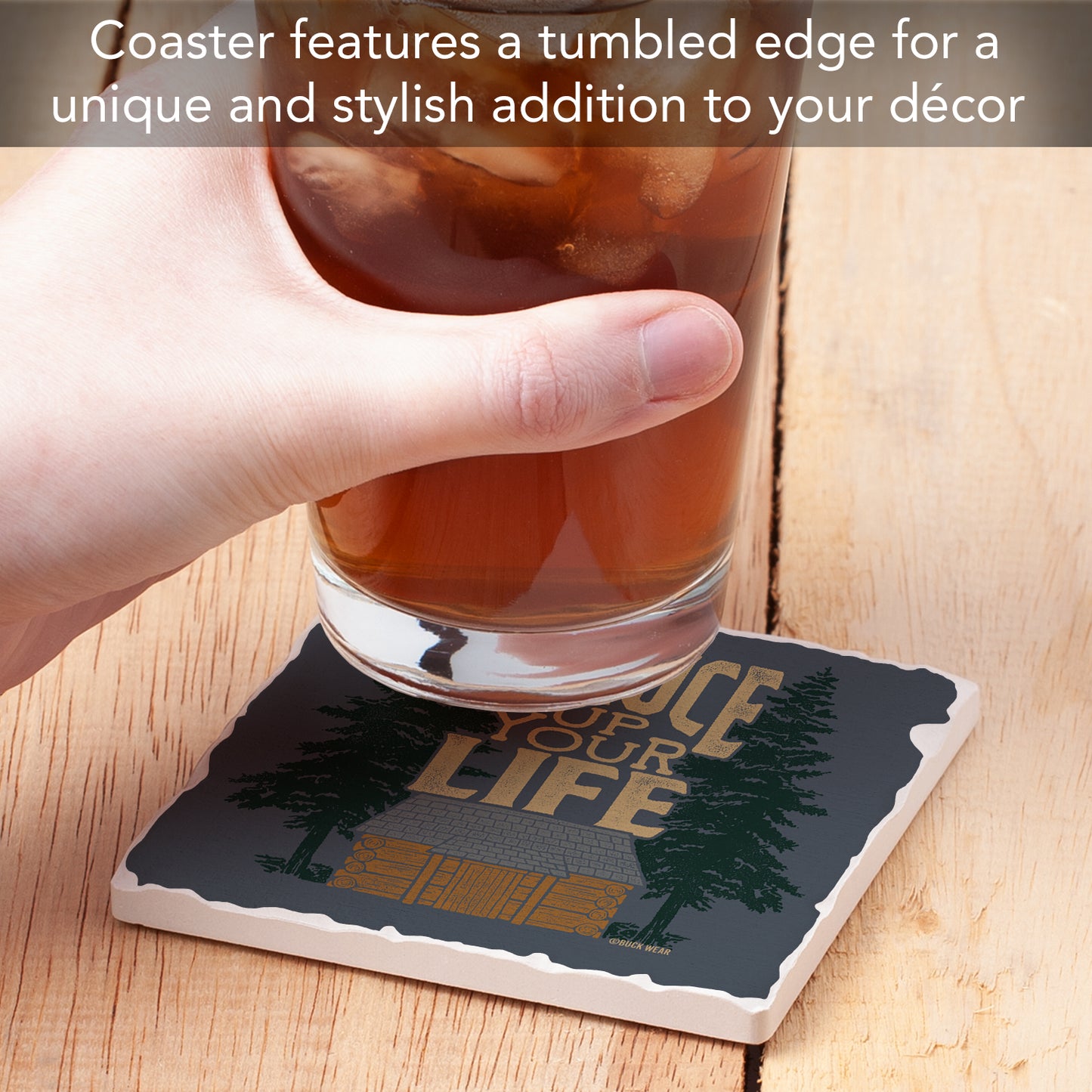 Thirstystone Spruce Up Your Life Single Tumbled Tile Stone Coaster with Protective Cork Backing Manufactured in The USA 4" Square