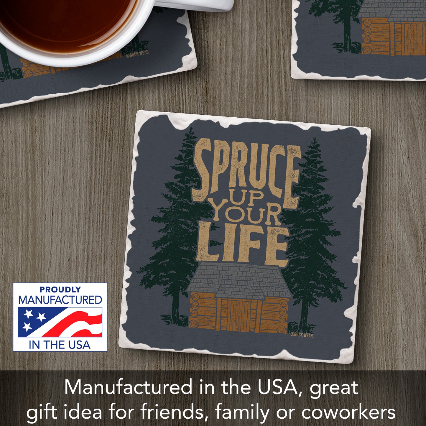 Thirstystone Spruce Up Your Life Single Tumbled Tile Stone Coaster with Protective Cork Backing Manufactured in The USA 4" Square