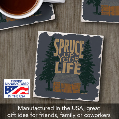 Thirstystone Spruce Up Your Life Single Tumbled Tile Stone Coaster with Protective Cork Backing Manufactured in The USA 4" Square