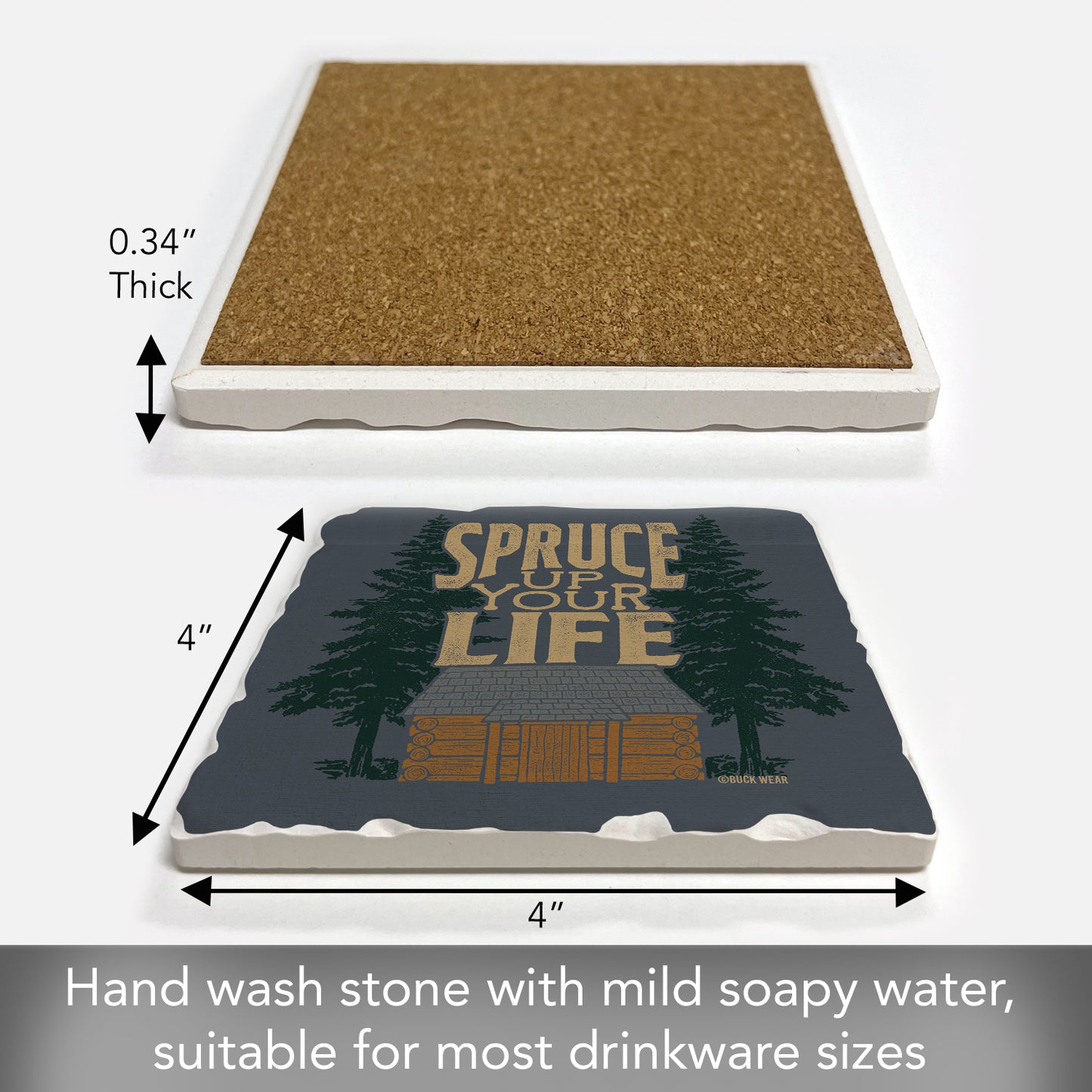 Thirstystone Spruce Up Your Life Single Tumbled Tile Stone Coaster with Protective Cork Backing Manufactured in The USA 4" Square