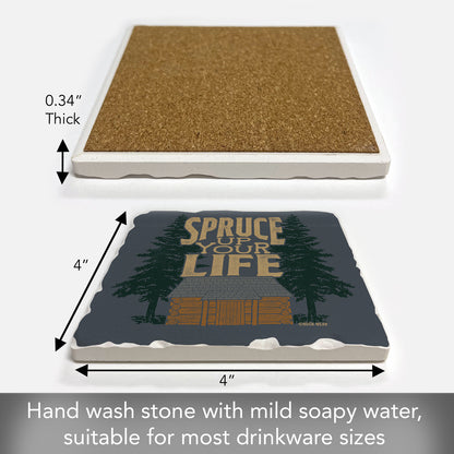 Thirstystone Spruce Up Your Life Single Tumbled Tile Stone Coaster with Protective Cork Backing Manufactured in The USA 4" Square
