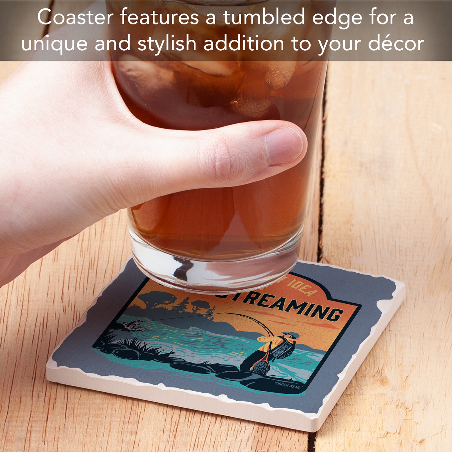 Thirstystone Live Streaming Single Tumbled Tile Stone Coaster with Protective Cork Backing Manufactured in The USA 4" Square
