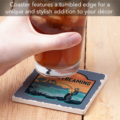 Thirstystone Live Streaming Single Tumbled Tile Stone Coaster with Protective Cork Backing Manufactured in The USA 4" Square