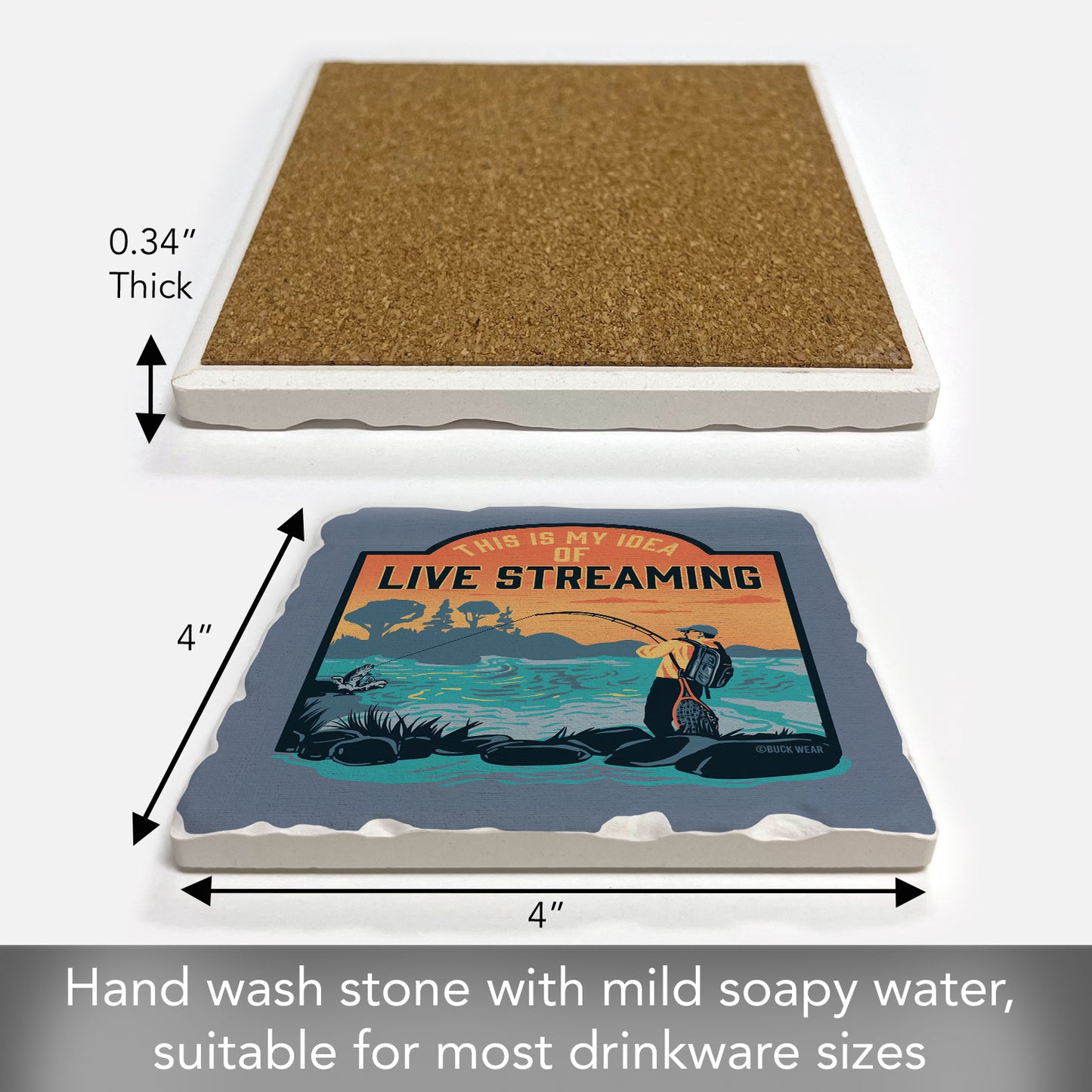 Thirstystone Live Streaming Single Tumbled Tile Stone Coaster with Protective Cork Backing Manufactured in The USA 4" Square