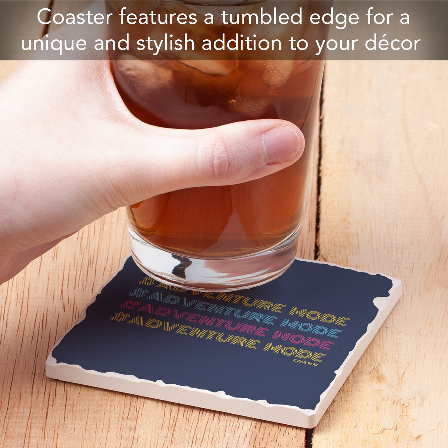 Thirstystone Adventure Mode Single Tumbled Tile Stone Coaster with Protective Cork Backing Manufactured in The USA 4" Square