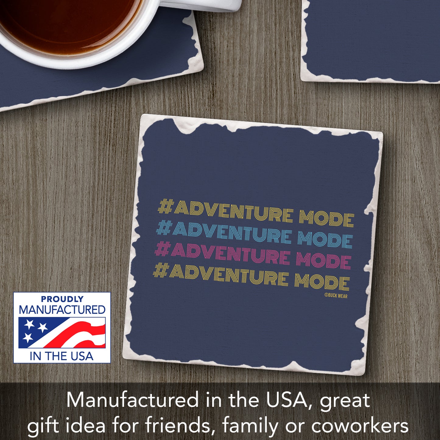 Thirstystone Adventure Mode Single Tumbled Tile Stone Coaster with Protective Cork Backing Manufactured in The USA 4" Square